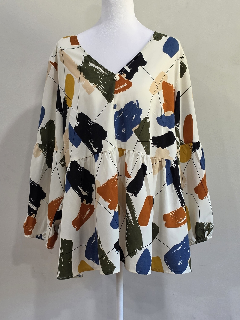 BloomChic V-Neck Peplum Tunic in Cream, Navy, Olive, Rust, Mustard
